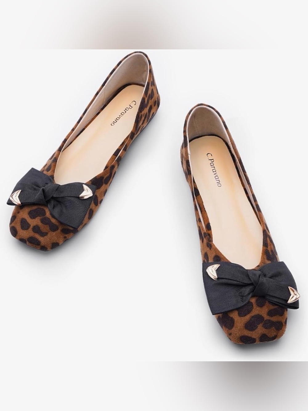 C. Paravano Suede Leopard Bow Ballet Flats - Brown & Black Sz.11.5